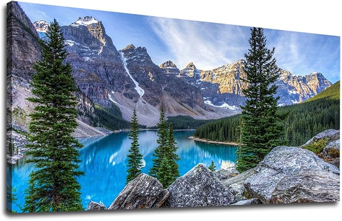 Large Moraine Lake Canvas Wall Art Mountain Lake Canvas Landscape Pictures Nature Artwork Glacially Fed Lake National Park Contemporary Wall Art for Bedroom Living Room Home Office Kitchen Wall Decor