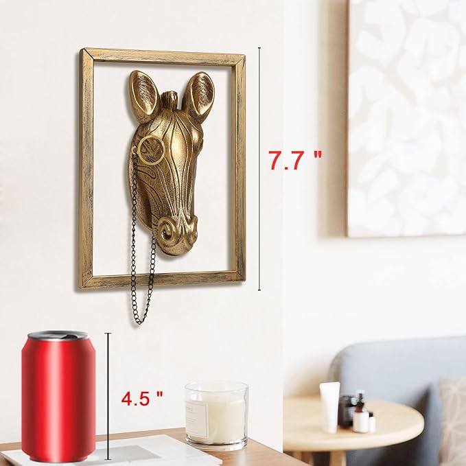 Newinhome Animal Heads Wall Decoration (Gift Metal Frame) Resin Animals Sculptures Head Wall Hanging Decor Gold vintage Wall Sculpture for Living Room Bedroom Office(Zebra)