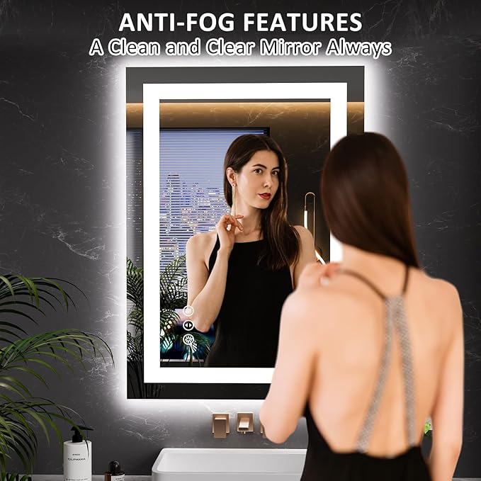 LOAAO 20"x28" LED Mirror for Bathroom, Lighted Bathroom Mirror with Lights, Anti-Fog, Dimmable, Memory Function, Easy to Install, Clear Reflection