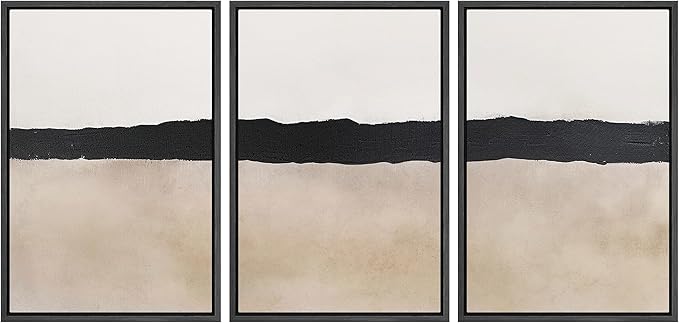 MUDECOR Framed Wall Art Print Set Minimalist Abstract Black Horizontal Brushstroke Illustrations Modern Art Boho Decorative Colorful Chic for Living Room, Bedroom, Office - 24"x36"x3 Black