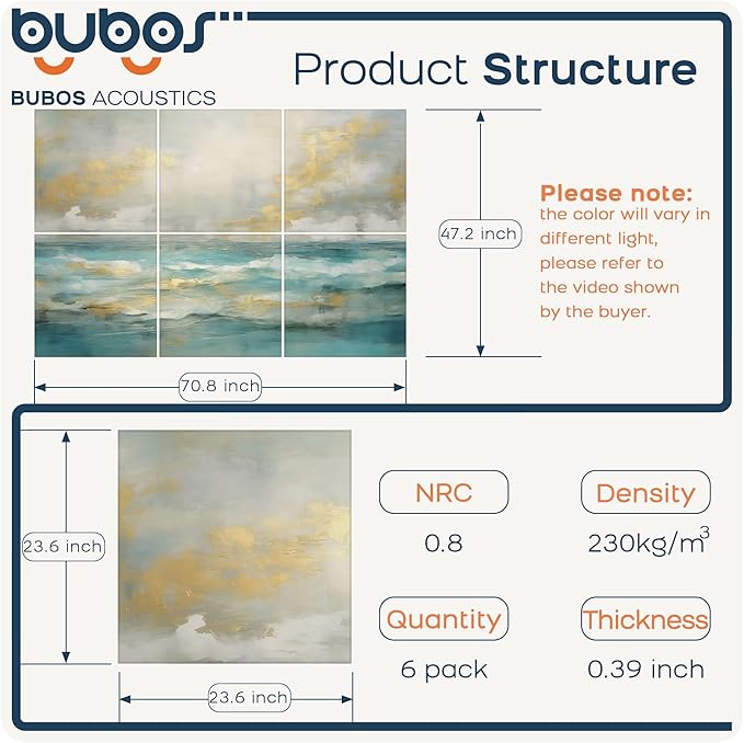 BUBOS 6 Pack Art Acoustic Panels Soundproof Wall Panel,70.8X47.2 Inches Large Sound Absorbing Panel,Self-Adhesive Decorative Acoustical Wall Panels, Acoustic Treatment for Home Office（Foggy Sea）