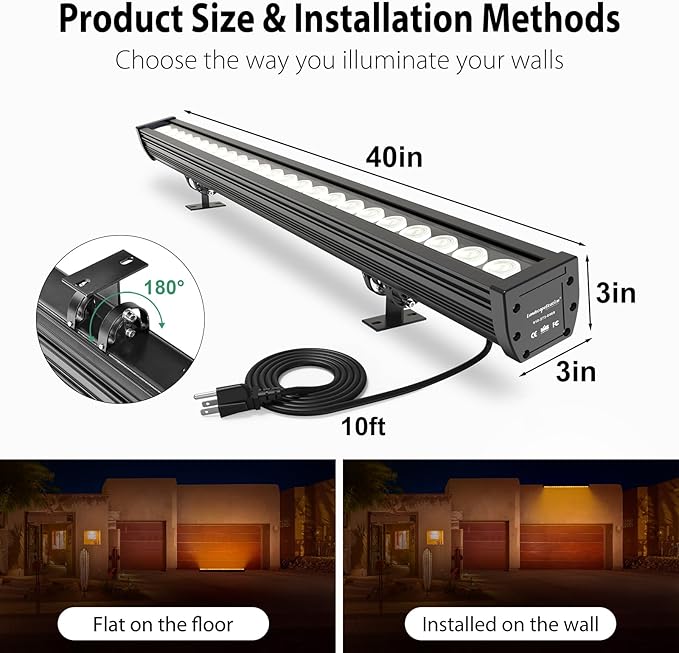 Smart LED Wall Washer Light, 168W (24x7W) RGBCW Color Changing Linear Light Bar with Group and Individual Control, Timing, AC120V Waterproof Outdoor Lighting for Buildings, Hotels, Restaurants