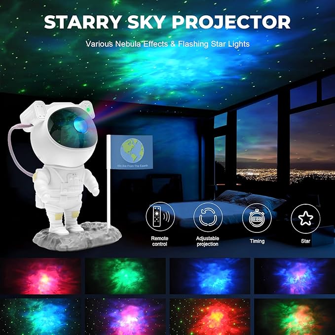 LUXONIC Galaxy Astronaut Projector with Bluetooth Music Speaker,Remote Control&Timer,Nebula Star Space Buddy Projector Light for Family Friends Gift,Bedroom Gaming Room Decor