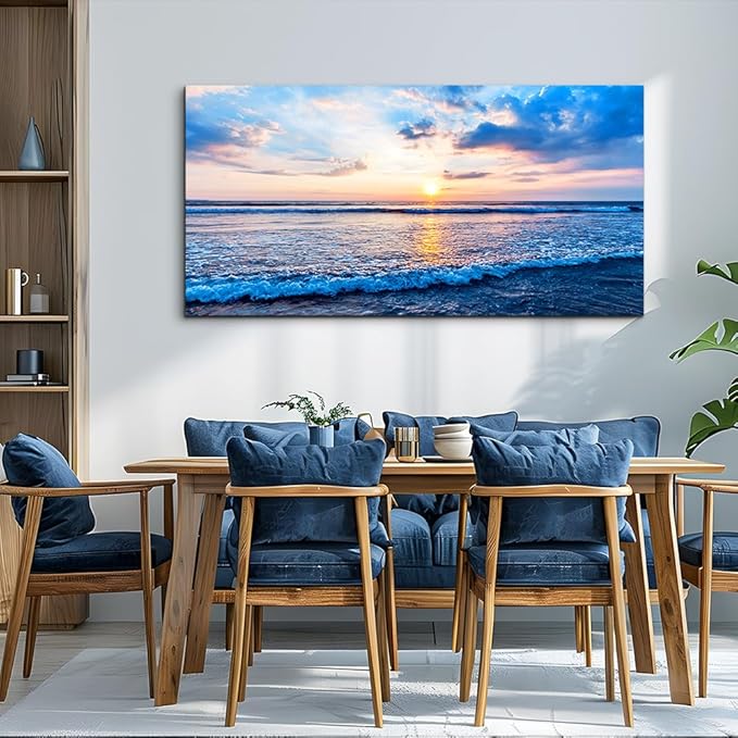 Canvas Wall Art for living room blue beach ocean sea waves landscape Wall Decor Ready to Hang Home Decorations bedroom kitchen bathroom inspirational Canvas prints posters painting wall mural Artwork