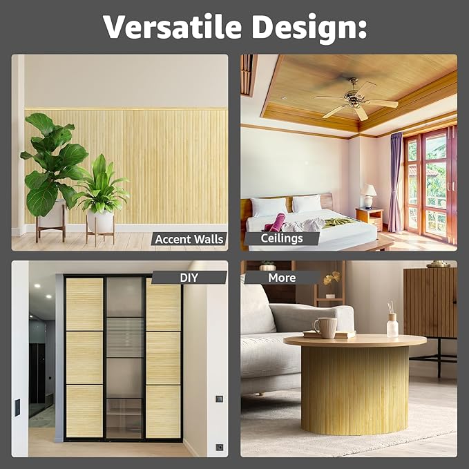 Art3d Natural Bamboo Wall Panel for Interior Wall Decor, Renewable Pole Wrap Wainscoting Paneling for Wall Ceiling Furniture Cabinet Office, 48 x 96 Inch - Raw