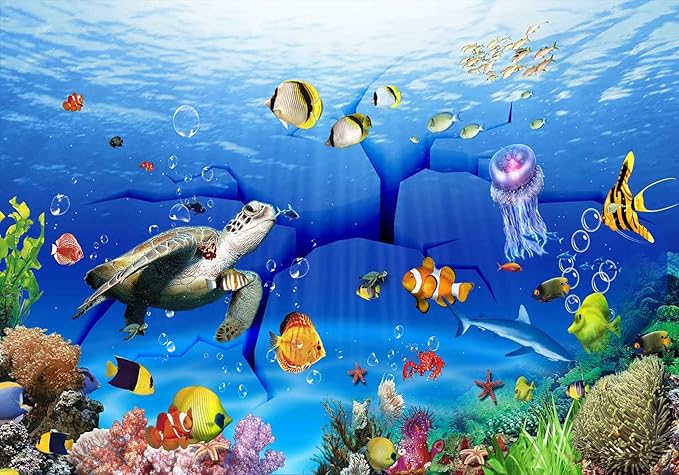 Ocean Wallpaper The Underwater World Sea Turtle Fish Wall Mural for Kids Rooms Living Rooms Bedrooms