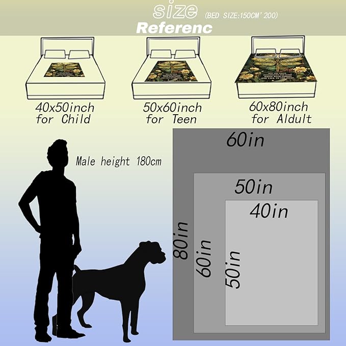 Mystical Dragonfly Fairy Throw Blanket, 50x60in, Soft, Lightweight Flannel,Celestial Vintage Clock, Yellow Flower Inspirational Quote Blankets, Gifts for Women, for Home Living Room Decor