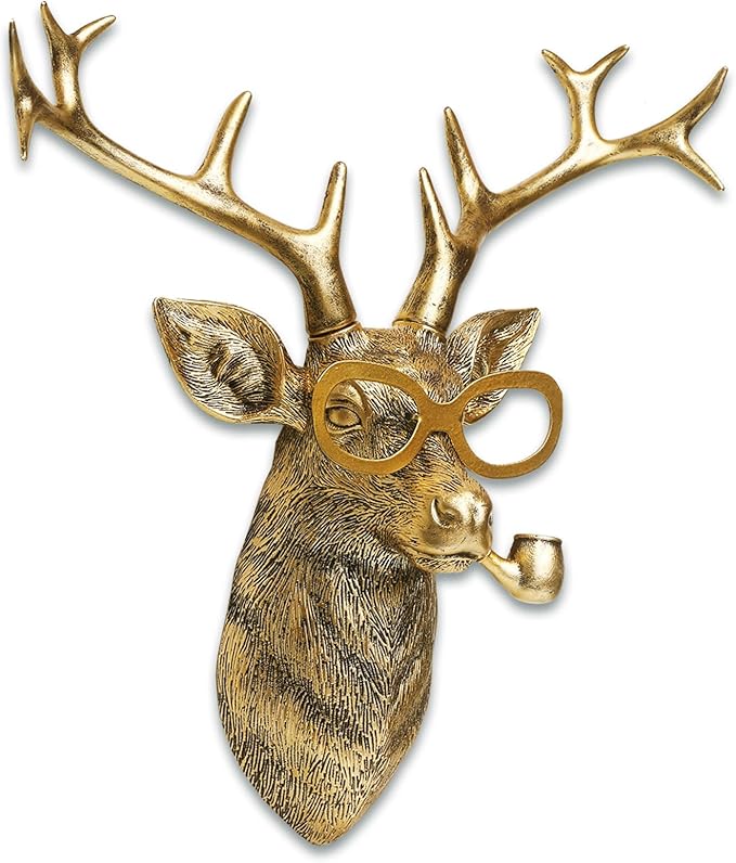 Newinhome Animal Heads Wall Decoration Resin Animals Sculptures Head Wall Hanging Decor Gold vintage Wall Sculpture for Living Room Bedroom Office(Deer,not include metal frames)
