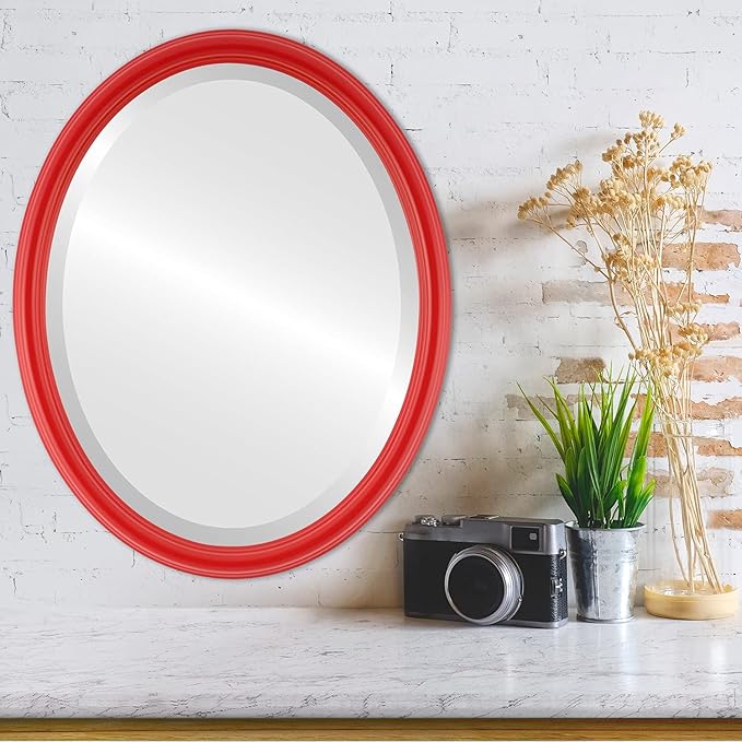 OVALCREST Oval Beveled Wall Mirror for Home Decor - Saratoga Style - Holiday Red - 22x26 Outside Dimensions