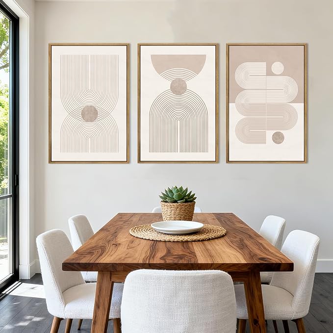 Anyzal Large Neutral Abstract Artwork Modern Minimalist Wall Art Boho Geometric Artwork for Living Room Bedroom Office 24x36 Inch Set of 3