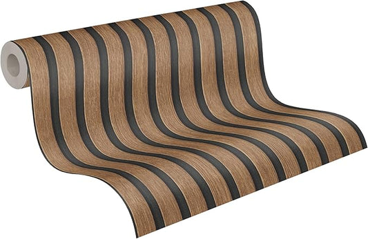 A.S. Création Wallpaper Wood Panels - Brown, Black - Striped Wood Wallpaper 395.99in x 27.56in Made in Germany - 391098