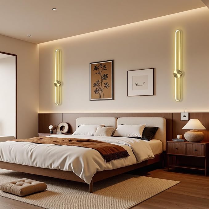 Modern Wall Sconce Dimmable 3000K/4000K/6000K LED Wall Light Fixture, Hardwired Wall Lamp for Living Room, Dining Room, Bedroom, Hallway, Lobby, Entryway (Brushed Gold, 35.4inch/H90cm)