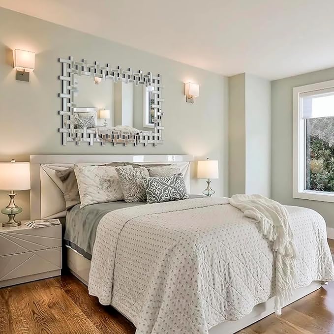 Large Living Room Mirror for Wall, 36'' X 24'' Modern Wall Mirrors Decorative with Beveled Edge, Rectangle Frameless Mirror for Bathroom, Dining Room, Entryway, Mantel