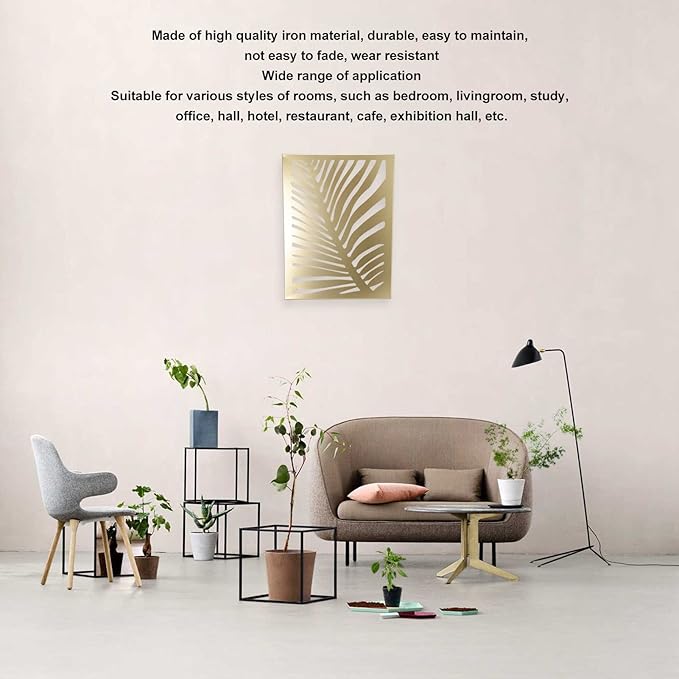 Baxnore Gold Palm Leaves Wall Decor Modern Minimalist Hollow Metal Wall Art Sculpture for Livingroom Office Bedroom Premium Iron Material 60x45cm 1950g