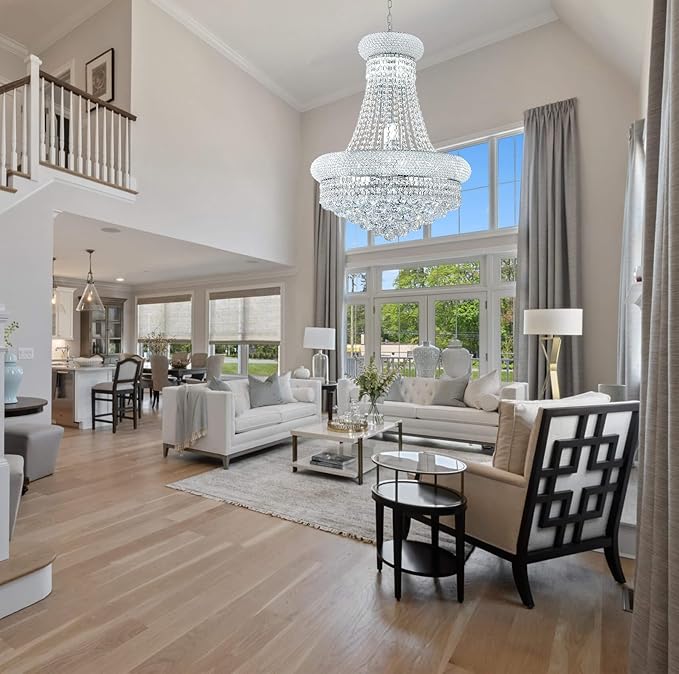 12 Lights Chrome Finish Empire Crystal Chandelier Lighting for Dining Room Living Room Foyer Hallway Bedroom Entryway (Dia 22'')