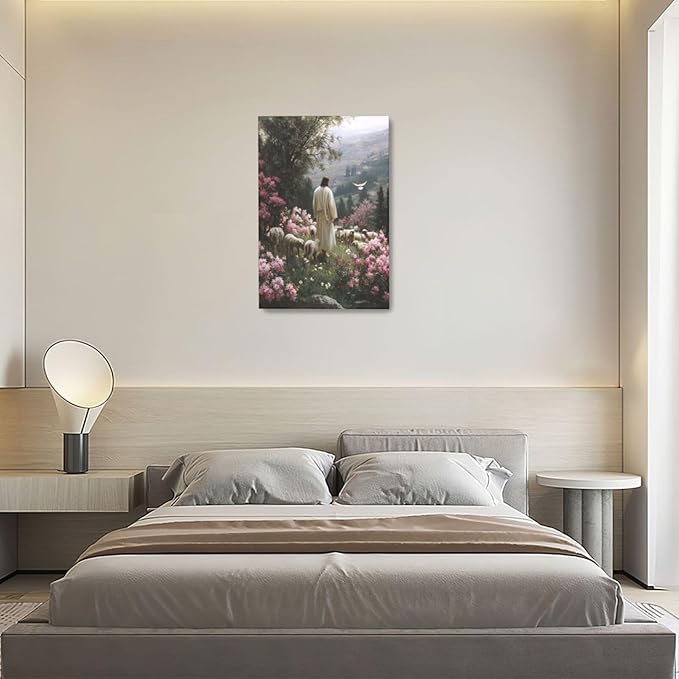 Jesus Wall Art Christian Jesus Lamb Wall Decor Religious God Canvas Painting Pictures Print Christ Decorations for Living Room Bedroom Church Framed Gifts 16”X24”