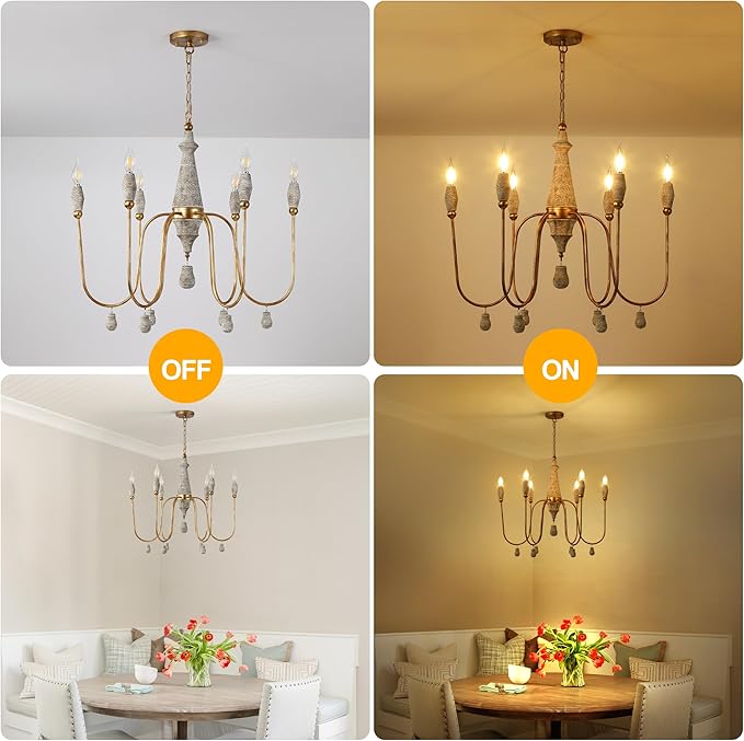 28.5" French Country Chandelier, 6-Light Farmhouse Dining Room Light Fixtures Over Table, Vintage Antique Wood Chandelier for Bedroom Kitchen Island Entryway Living Room Office