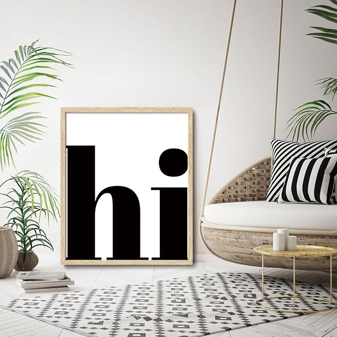 KISSFOX Retro HI OAK Wood Framed Wall Art Farmhouse Typography Canvas Art Prints Modern Minimalist Quote Pictures Wall Decor Rustic Southwestern Artwork For Gallery Bistro Entryway Living Room