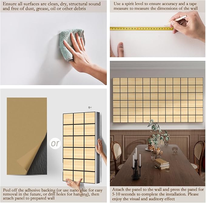 4Pack Acoustic Wall Panel, Self-Adhesive Soundproof Foam Panels for Wall, 3D Perforated Tri-Layer Polyester Fiber Decorative Acoustic Insulation for Recording Studio, Office, Home, 24×12×1.78", Square