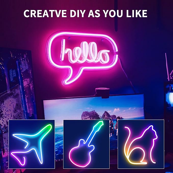 32.8ft LED neon Lights with Remote APP Control IP65 Waterproof Flexible Neon Strip Lights 24V RGB Rope Lights for Bedroom Room Outdoors Décor