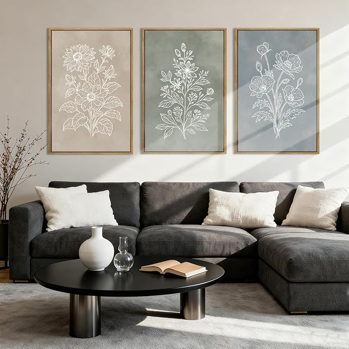 Anyzal Botanical Farmhouse Wall Art Floral Painting Boho Botanical Artwork for Living Room Bedroom Dining Room 16x24 Inch Set of 3