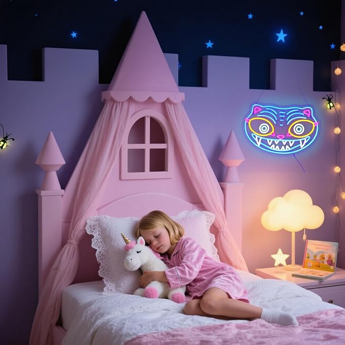 Blue Tiger LED Neon Sign, Animal Shape Wall Decor, 16.5x11.2 Inch, USB Powered, Dynamic Design for Gaming Room