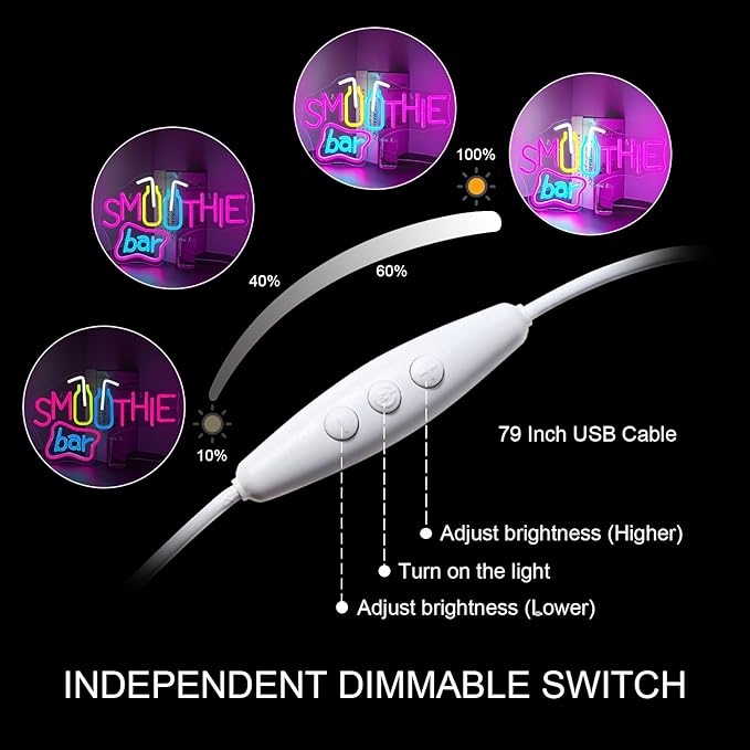 Looklight Smoothie Bar Neon Sign,Words Neon Signs for Wall Decor,Pink Letter LED Neon Light Bar Sign, Light Up Signs for Store Beverage Cool Smoothie Bar Shop