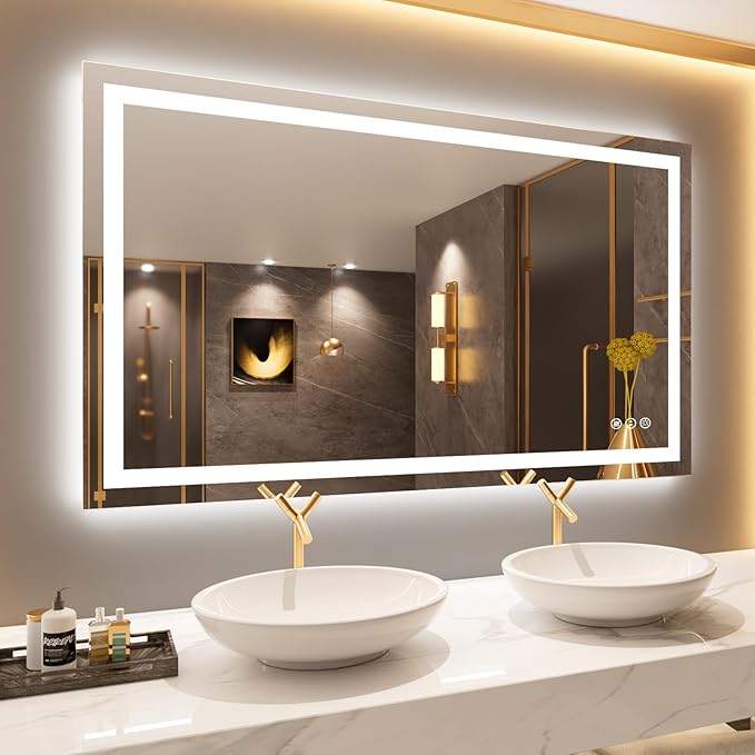 LOAAO 50"X30" LED Bathroom Mirror with Lights, Anti-Fog, Dimmable, Backlit + Front Lit, Lighted Bathroom Vanity Mirror for Wall, Memory Function, Tempered Glass, Safe to Use, ETL Listed