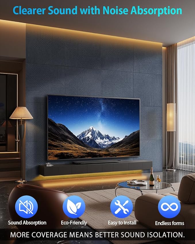 6 Pack Acoustic Wall Panels Self-Adhesive, 23.6" X 23.6" X 0.5" Decorative Acoustic Panels, Soundproof Wall Panels for Studio, Home & Living Room, Polyester - Grille Cement Gray