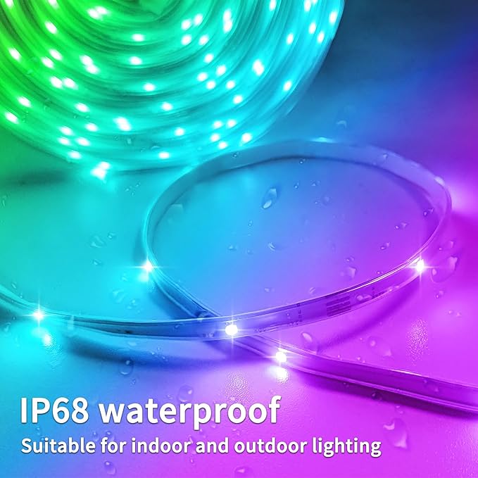 66ft Outdoor LED Strip Lights Waterproof,IP68 Waterproof LED Light Strips with Remote,App Control Music Sync RGB Outdoor LED Rope Lights,LED Lights for Bedroom,Roof,Pool,Deck,Balcony
