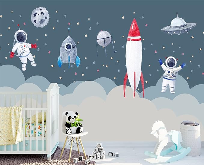 Children's Astronaut Rocket Moon Nursery Wall Mural Wallpaper 103" x 69"
