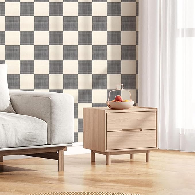 Buffalo Checkered Wallpaper – Modern Minimalist Black and White Plaid Peel and Stick Wallpaper, Self-Adhesive Vinyl for Home Decor, 17.7in x 118in