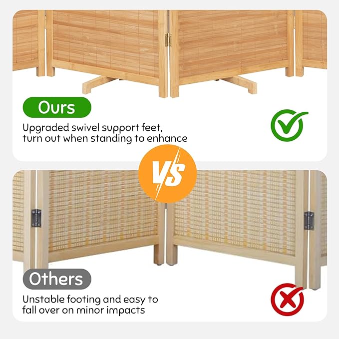 Bamboo Room Divider Folding Privacy Screens, Wall Divider for Room Separation, Portable Room Partitions and Dividers, 5.6FT Bamboo Mesh Woven Room Divider Panel (Brown, 6 Panel)