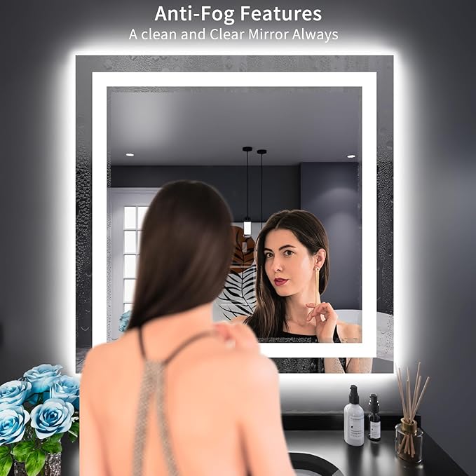 LOAAO 38"X38" LED Bathroom Mirror with Lights, Anti-Fog, Dimmable, Backlit + Front Lit, Lighted Bathroom Vanity Mirror for Wall, Memory Function, Tempered Glass, Shatter-Proof, ETL Listed