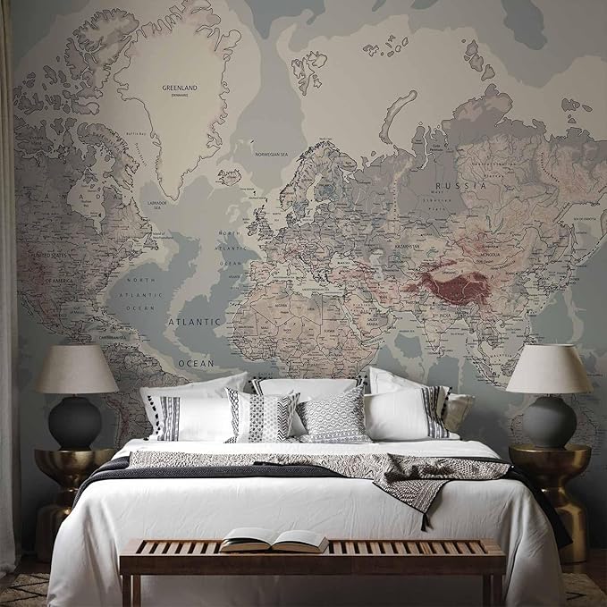 artgeist Wall Mural World Map 154x110 in - XXL Peel and Stick Self-Adhesive Wallpaper Removable Large Sticker Foil Wall Decor Print Picture Image Design Map of The World k-A-0061-a-c