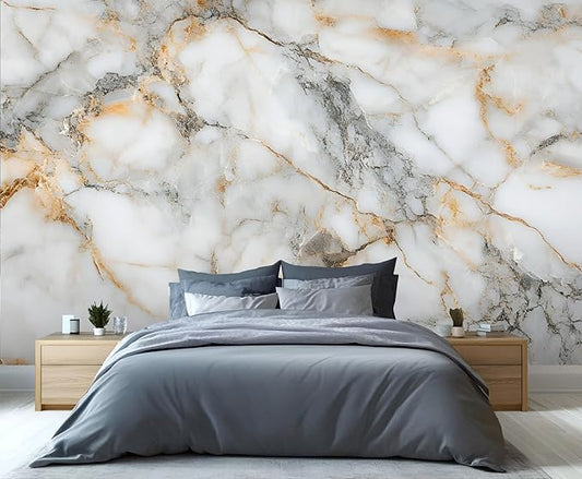 Modern Stylish Marble Mural Wallpaper, 3D Marble Murals, Abstract Cracked Texture Murals, Large Wallpaper for Living Room Bedroom Kids Room Home Decor Mural (Not Peel Stick)