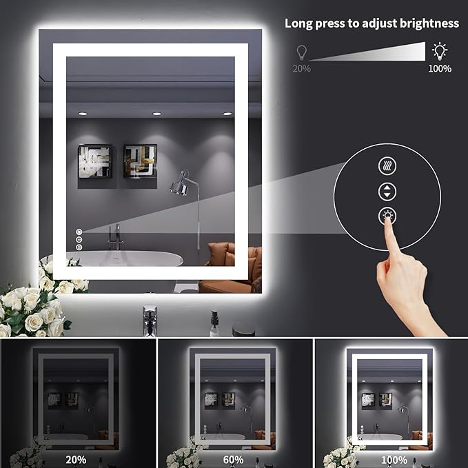 LOAAO 30X36 LED Bathroom Mirror with Lights, Anti-Fog, Dimmable, Backlit + Front Lit, Lighted Bathroom Vanity Mirror for Wall, Memory Function, Tempered Glass, Shatter-Proof, ETL Listed