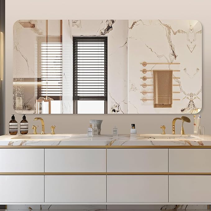 Mirrorons 72 x 36 Frameless Bathroom Mirror, Rounded Corner Bathroom Vanity Mirror, Modern Wall Mounted Vanity Mirror for Living Room, Bedroom, Entryway (Horizontal/Vertical)