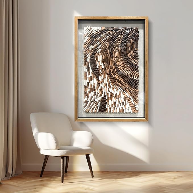 BrightA The Texture Leather Collage Craft Painting With A Contrast Of Brown And White Colors Adds An Artistic Atmosphere And Style To The Space 27.5"x39.4"