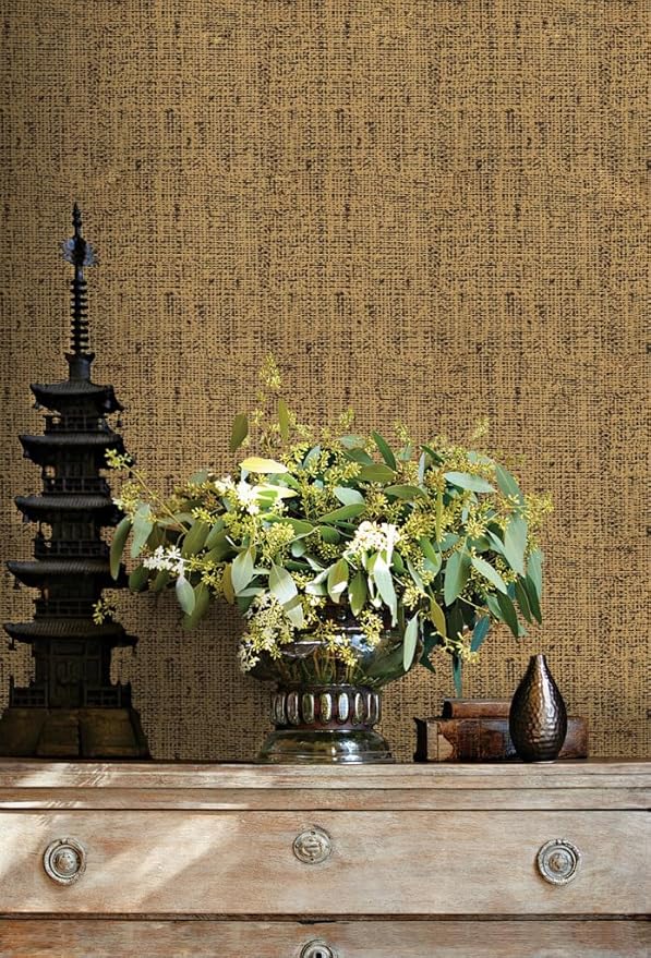 Brown Grasscloth Peel and Stick Wallpaper Textured Contact Paper 15.75inchx118.11inch Faux Linen Vintage Wall Paper Self Adhesive Removable Thicker Waterproof Vinyl for Bedroom Cabinets