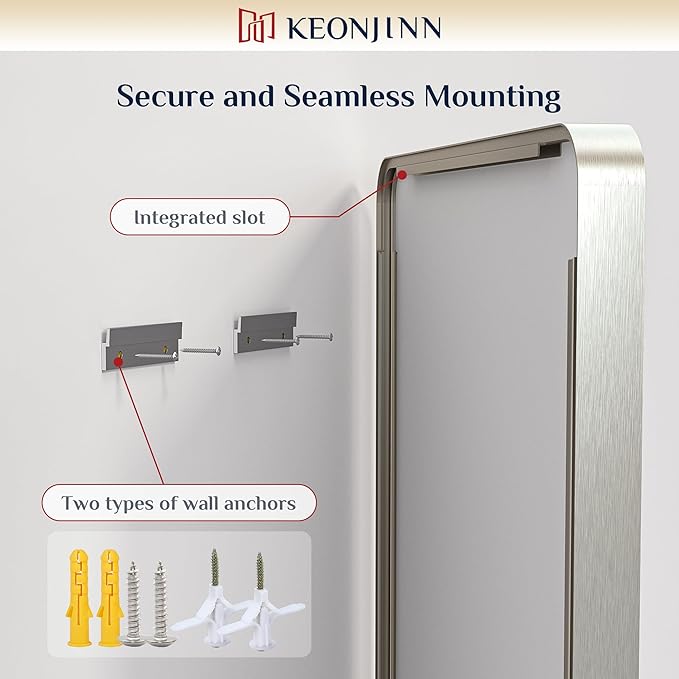 Keonjinn 16 x 20 Inch Brushed Nickel Bathroom Mirrors for Over Sink, Rounded Rectangle Silver Bathroom Vanity Mirror, Metal Framed Farmhouse Mirror for Wall, HD Tempered Glass(Horizontal/Vertical)