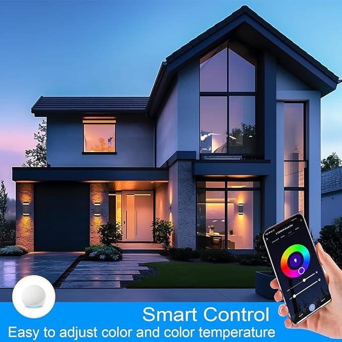 Modern Outdoor Wall Sconce,Smart LED Outdoor Lights-RGB+CCT Color Changing, App&Voice Control, Compatible with App Smart Life, Ambience Exterior Porch Lights for Patio, Garage,Yard