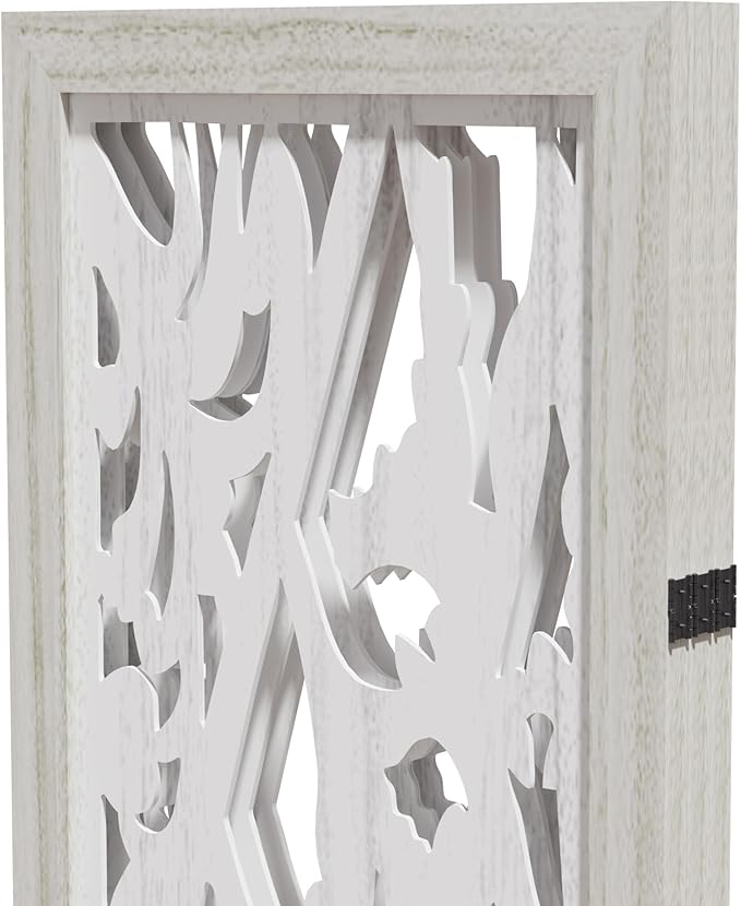 Casaphoria 3 Panels Room Divider, Folding Screen Room Divider with Carved Floral Pattern for Home Office, Restaurant and Bedroom, Paulownia Wood, 47" W x 67" H (White)