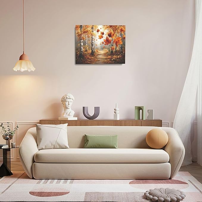 Maple Leaves Wall Art Fall Tree Wall Decor Maple Tree Pictures Forest Landcape Canvas Painting Prints Artwork Decorations for Living Room Bedroom Bathroom 16”X20”