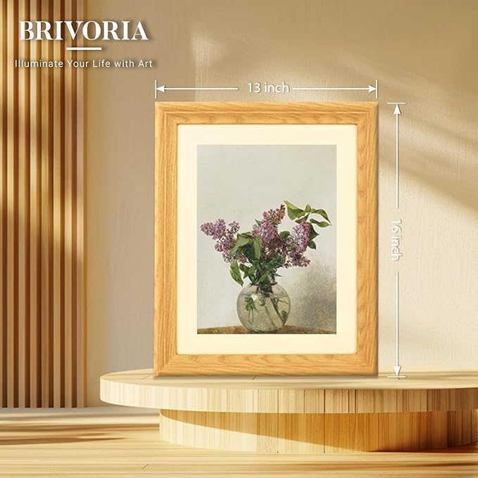 Brivoria Framed Canvas Wall Art Vintage Decor, Delicate Lilac Blossoms in Glass Vase Classical French Country Painting Prints for Bedroom Entryway Kitchen Hallway Decor, 13"x16"