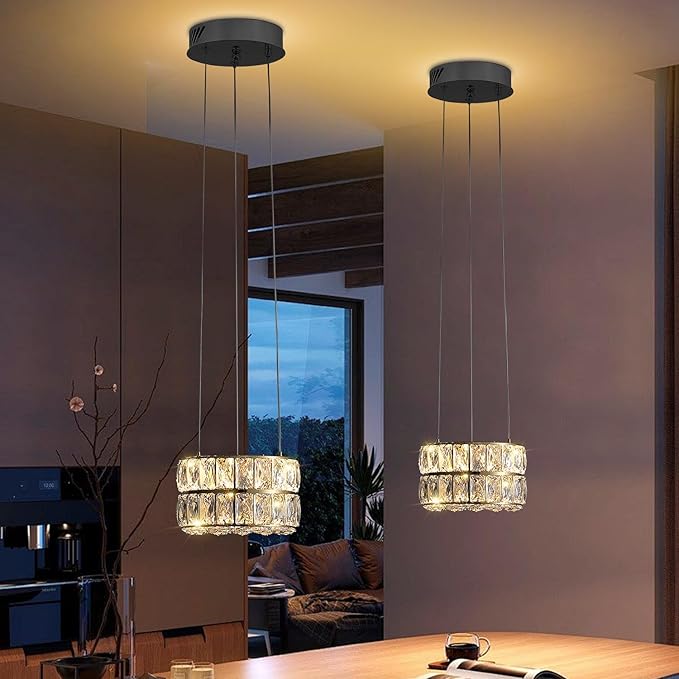 Modern Led Ring Chandelier Dimmable Ring Pendant Light for Kitchen Island Living Room Dining Room Adjustable 11.8 inch Black