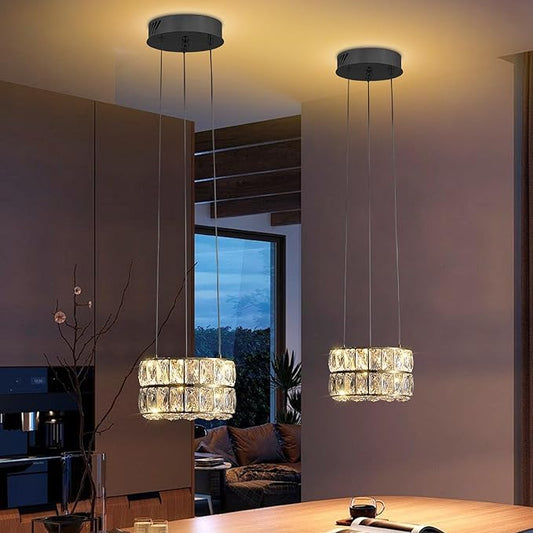 Modern Led Ring Chandelier Dimmable Ring Pendant Light for Kitchen Island Living Room Dining Room Adjustable 11.8 inch Black