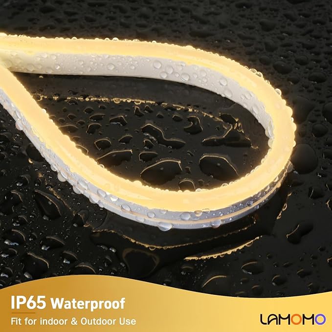 Lamomo Neon Rope Light, 24V Warm White Dimmable Rope Lights, 65.6ft Waterproof Flexible LED Strip Lights, Silicone 3000K Neon LED Strip for Bedroom Indoor Outdoor Decor