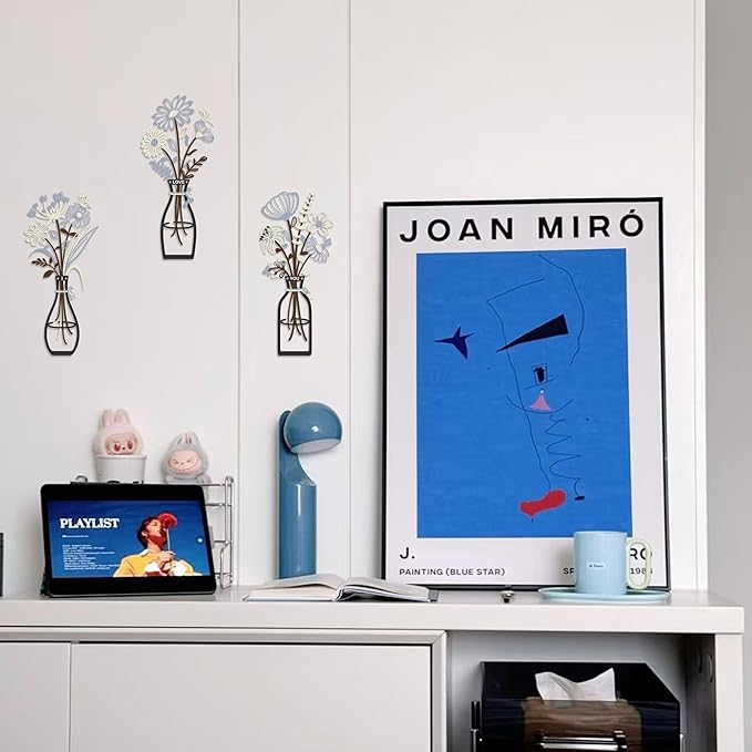 3 Pieces Metal Flowers Wall Art Decor, House Minimalist Bathroom Wall Decors Sculptures for Living Room Dining Room Bedroom Housewarming Gifts