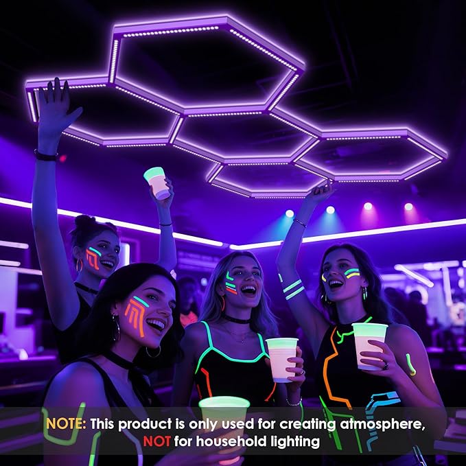 BRILLIHOOD 24 Pack LED Hexagon Blacklights, 168W, 5 Girds UV Black Light Fixture with US Plug for Neon Glow Party, Halloween, Body Paint and Art Displays in Large Space